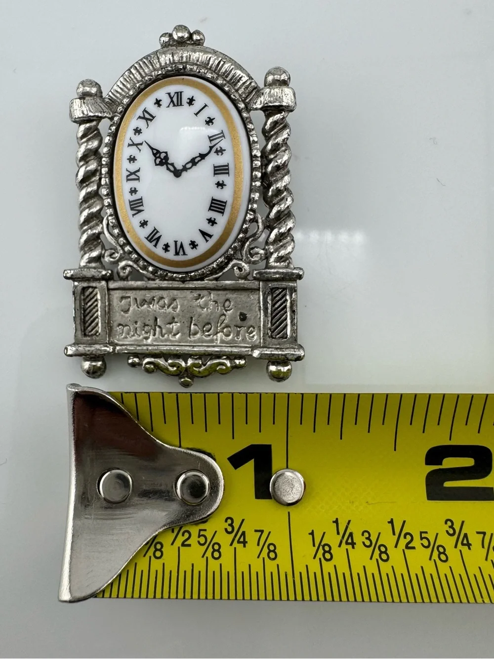 Danecraft Twas the Night Before Grandfather Clock Christmas Brooch Pin
